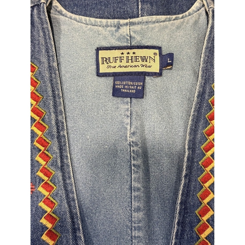 Vintage Ruff Hewn Embroidered Western-Style Denim Vest Ladies Sz Large - Picture 4 of 4